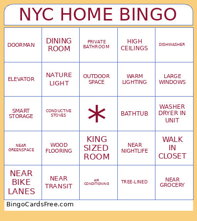 NYC HOME Bingo Card