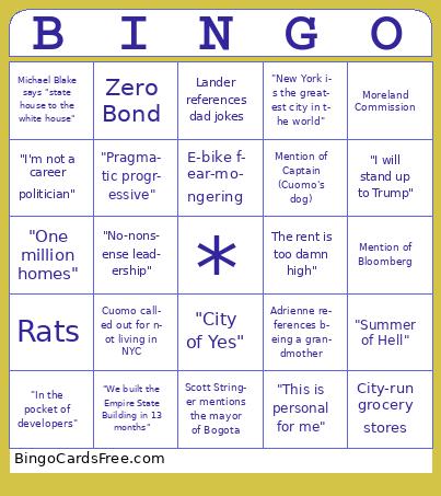 NYC Mayoral Debate Bingo