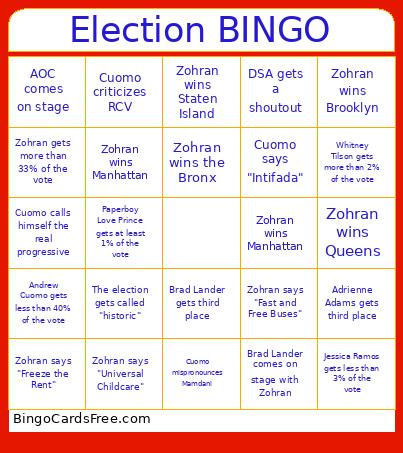 NYC Mayoral Election Bingo