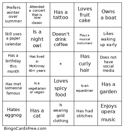 NYE 2026 Bingo Card