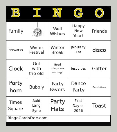 NYE 2026 Bingo Card