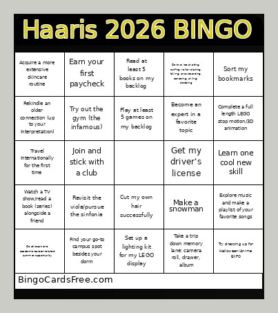 NYE 2026 Bingo Card