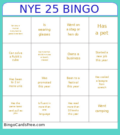 NYE 25 Bingo Card