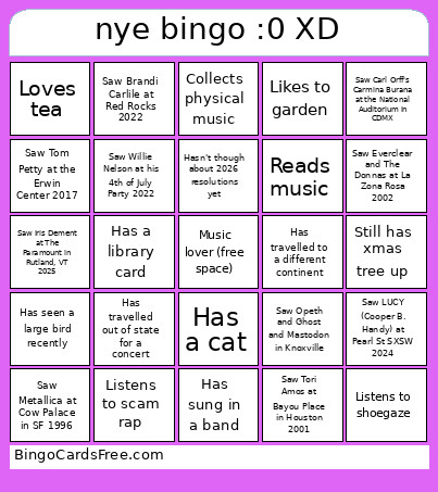 Nye :0 XD Bingo Card