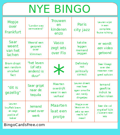 NYE Bingo Card