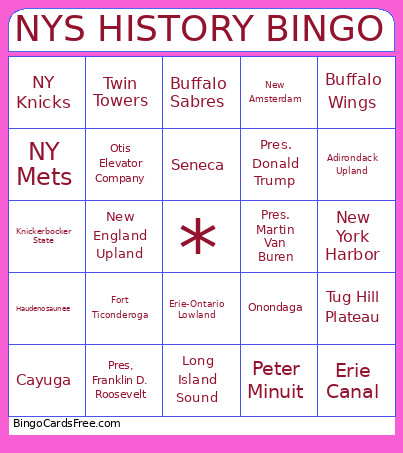 Nys History Bingo Card