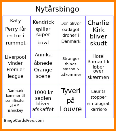 Nytårs Bingo Card