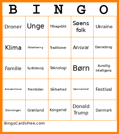 Nytårstale Bingo Card