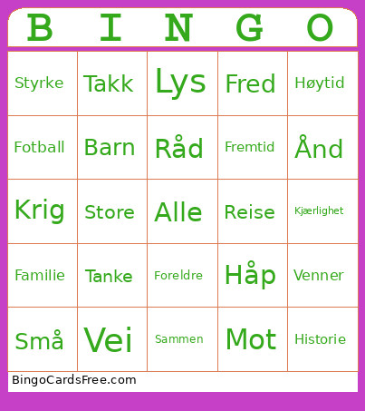 Nyttaar Bingo Card