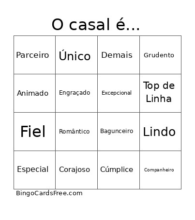O Casal é... Bingo Card