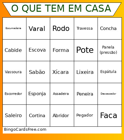 O QUE TEM EM CASA Bingo Card