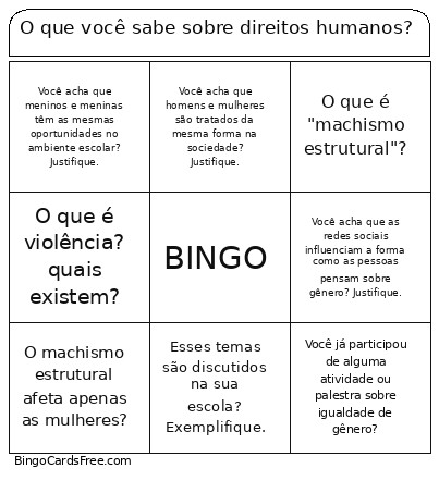 O que você sabe sobre direitos humanos? Bingo Cards