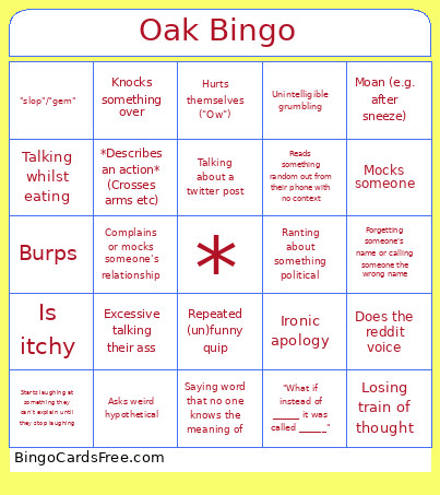 Oak Bingo Card