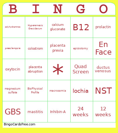 OB Wellness Bingo Card
