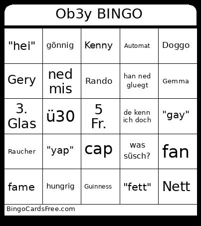Ob3y Bingo Card