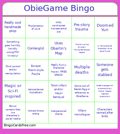 ObieGame Bingo Card