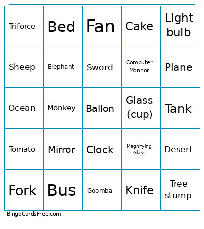 Objects Bingo Card