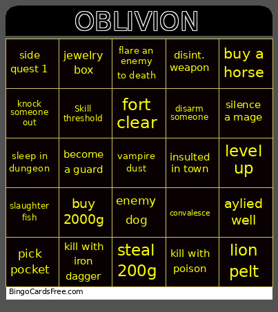 Oblivion Bingo Card