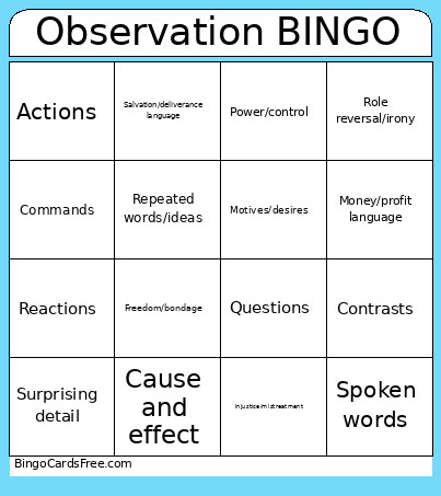 Observation Bingo Card