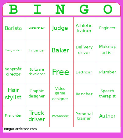 Occupation Bingo Card