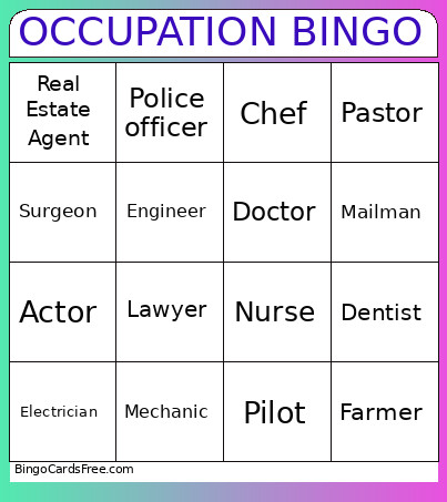 OCCUPATION Bingo Card