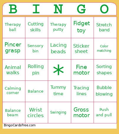 Occupational Therapy Bingo Card