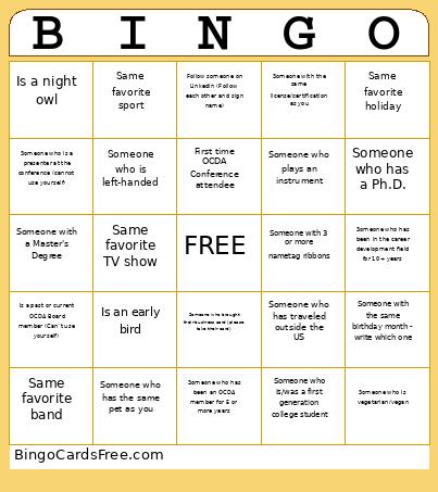 OCDA 50th Anniversary Networking Bingo Card 2