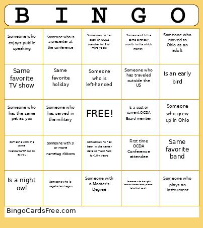 OCDA 50th Anniversary Networking Bingo Card