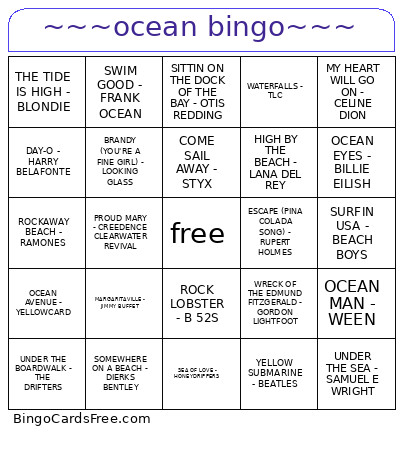 ~~~ocean ~~~ Bingo Card