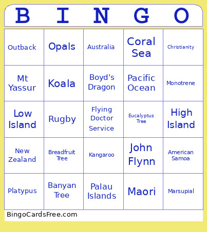 Oceania Bingo Card