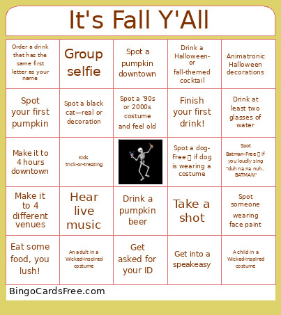 Oct 25 ALX Bar Crawl Bingo Card