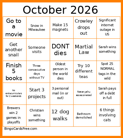 October 2026 Bingo Card