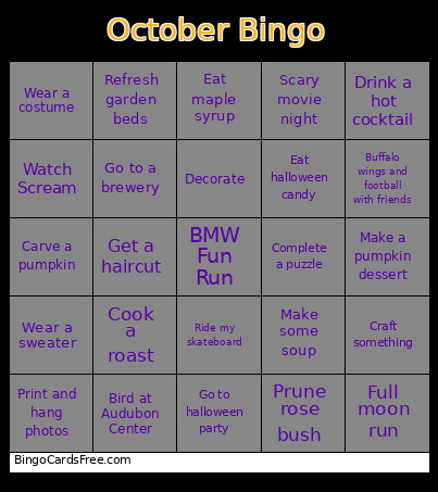 October Bingo Card