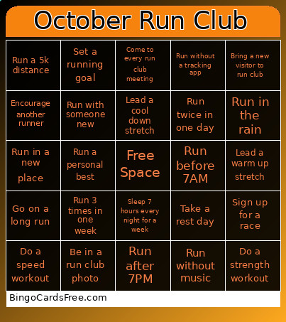 October Run Club Bingo Card