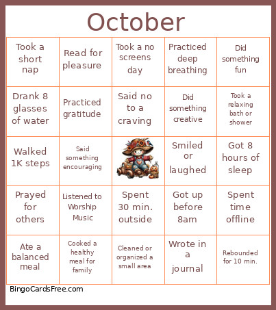 October Wellness Bingo Card