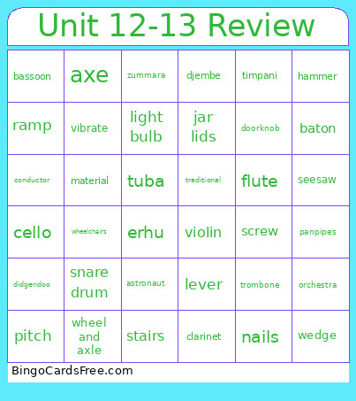 OD4 Unit 12-13 Review Bingo Card