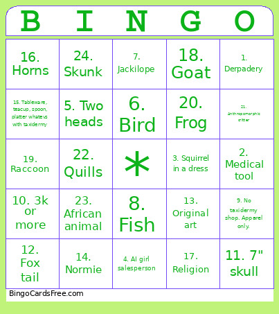 Oddities Bingo Card