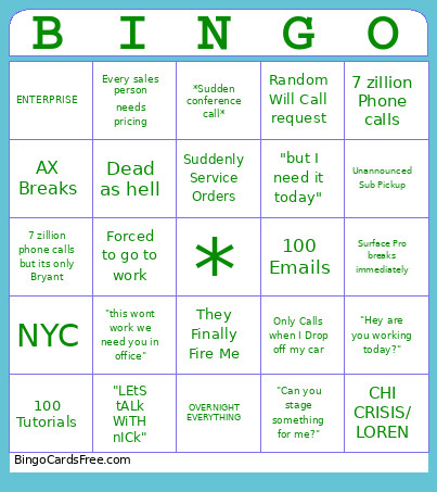 Oddly Specific Work Bingo Card