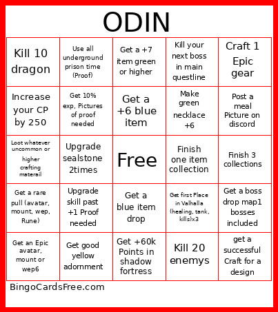 Odin TETRA Bingo Card