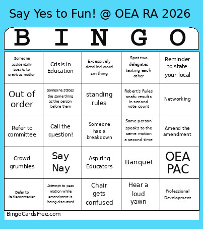 OEA Representative Assembly Bingo Card