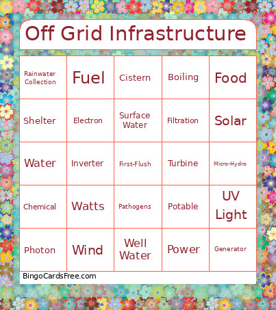 Off Grid Infrastructure Bingo Card