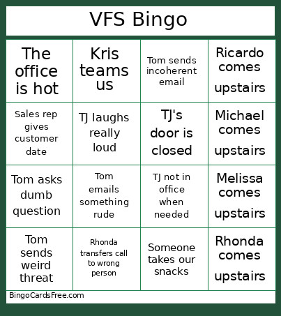 Office Bingo Card 2