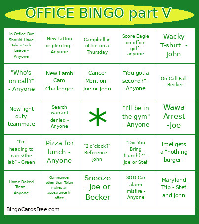 OFFICE Part V Bingo Card