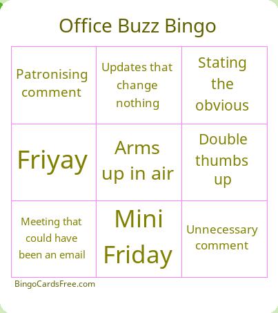Office Buzz Bingo: Spot the Clichés! Cards Free Pdf Printable Game, Title: Office Buzz Bingo