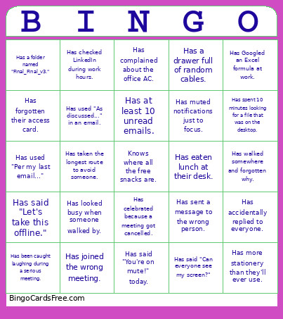 OFFICE EDITION Bingo Card