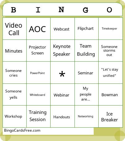 Office Meeting Bingo Cards Free Pdf Printable Game, Title: BINGO