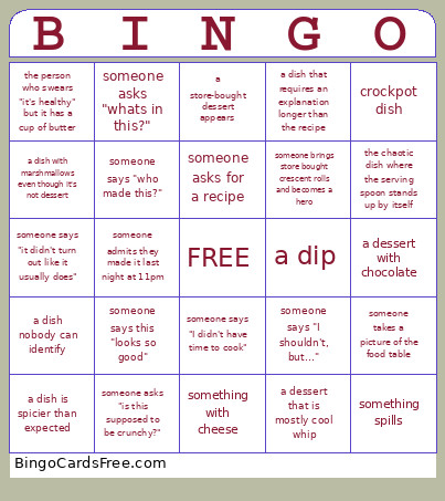 Office Potluck Bingo Card