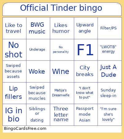 Official Tinder Bingo Card
