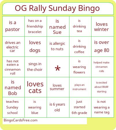 OG Rally Sunday Bingo Cards Free Pdf Printable Game, Title: OG Rally Sunday Bingo