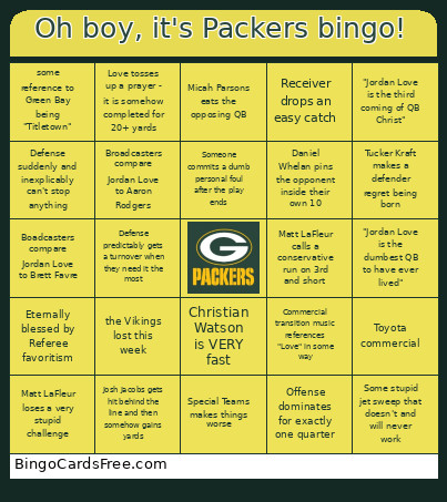 Oh Boy, It's Packers ! Bingo Card